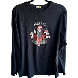 Bewakoof Men's Jugaado Long Sleeve Dark Navy Graphic Tee; Size Large